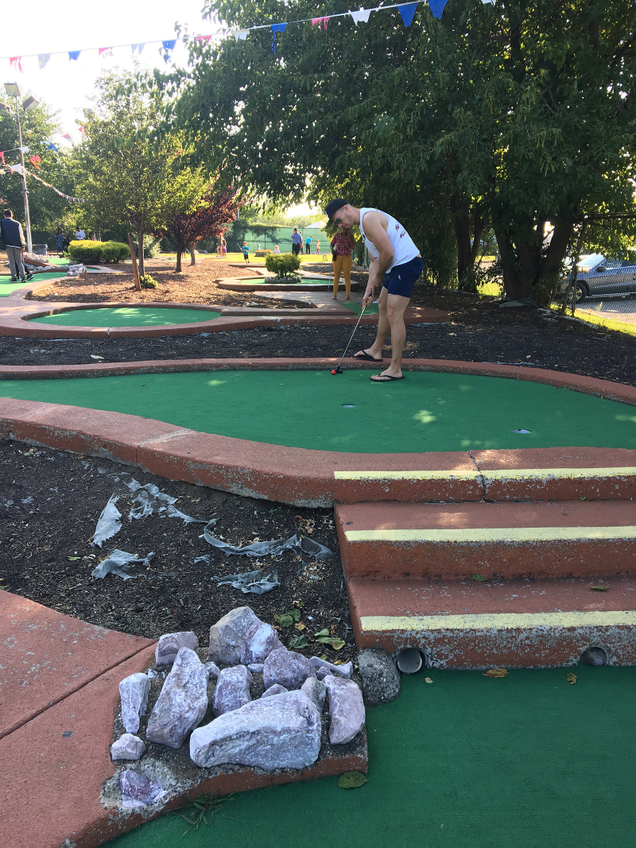 Trying to hit it into one hole to get it to the next; I failed.